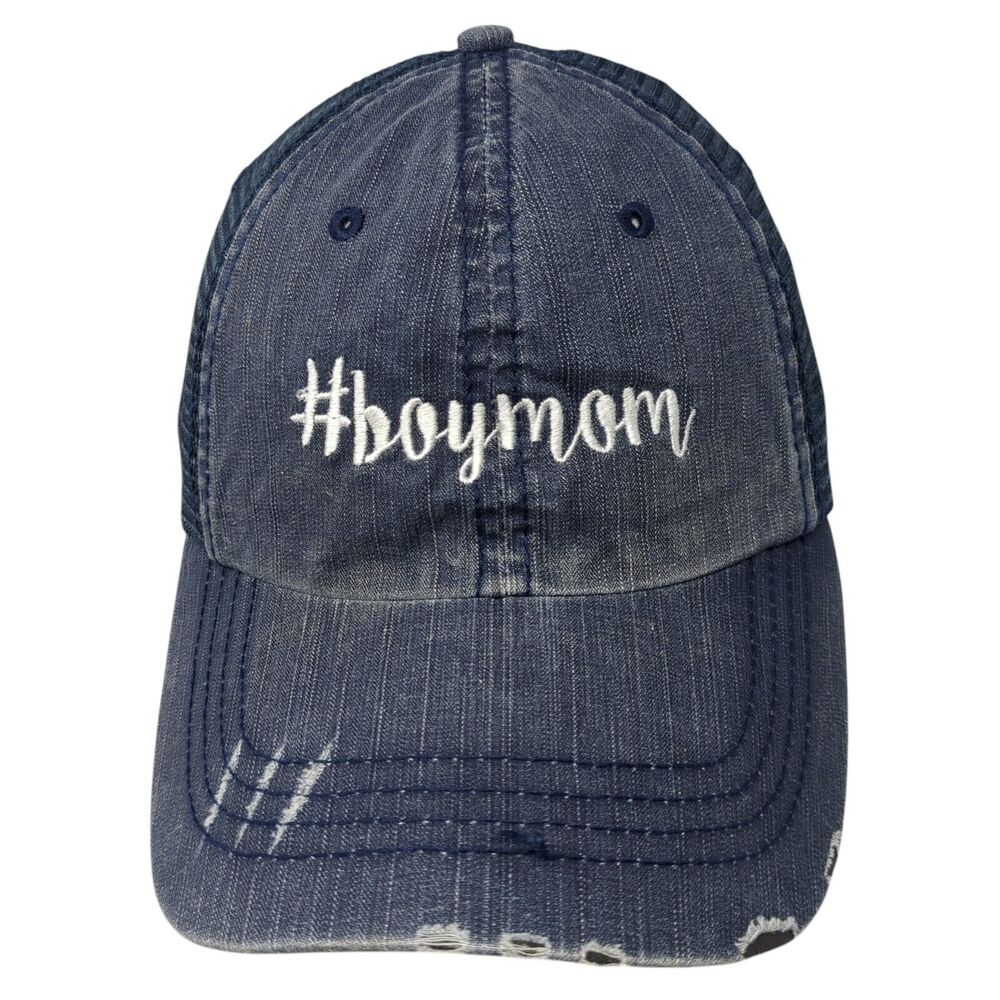 #boymom Strapback Trucker Hat Blue One Size Adjustable Mesh Back HG